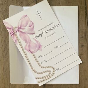 Pink Bow and Pearl Holy Communion Invitation